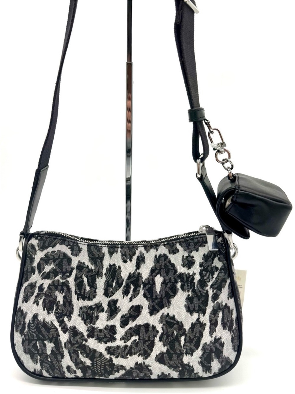 Michael Kors Jet Set Medium Leopard Logo Crossbody Bag W Case for Apple AirPods - Picture 5 of 8